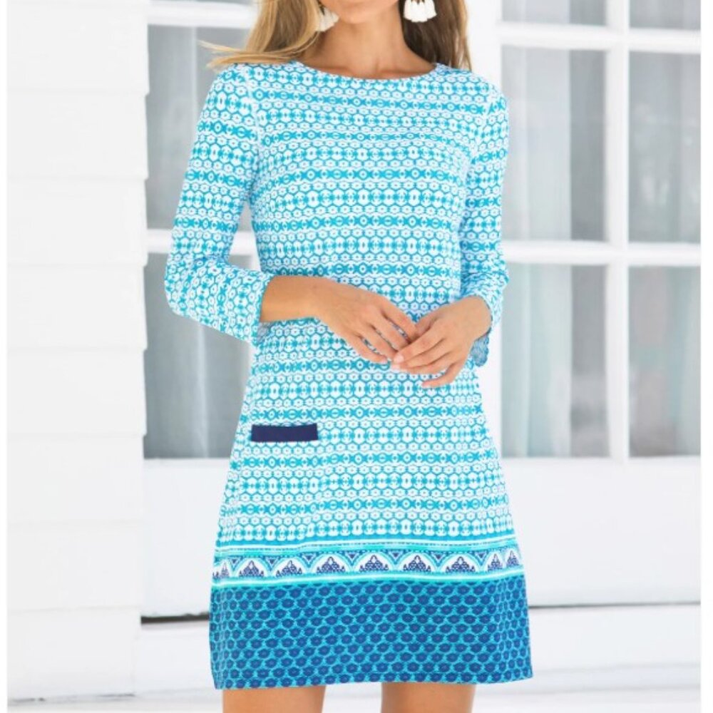 Cabana Life Aruba Blues Shift Dress UPF 50 Sun Protective Print Teal M